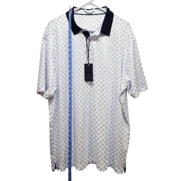 Maelreg Mens Performance Polo Shirt 2XL White & Blue Cross Pattern - Picture 4 of 8